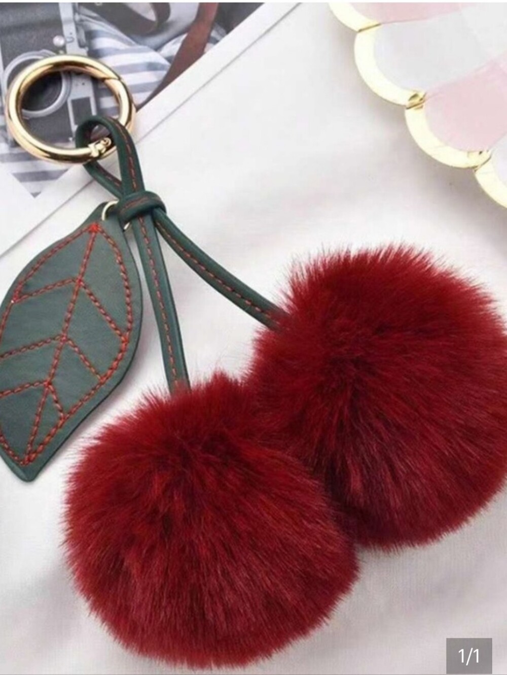 Handbag Charm Keychain with Red Pom-Pom Pair NEW